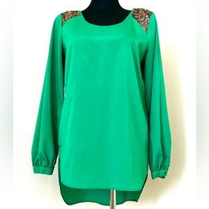 GB Emerald Green Sequins High/Low Blouse / Size L